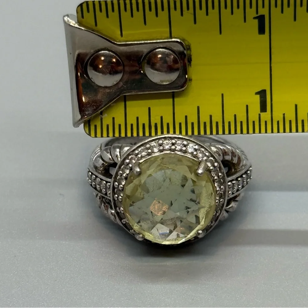 Judith Ripka Sterling Silver Lemon Quartz & CZ Cocktail Ring – Size 6.75- BEAUTY